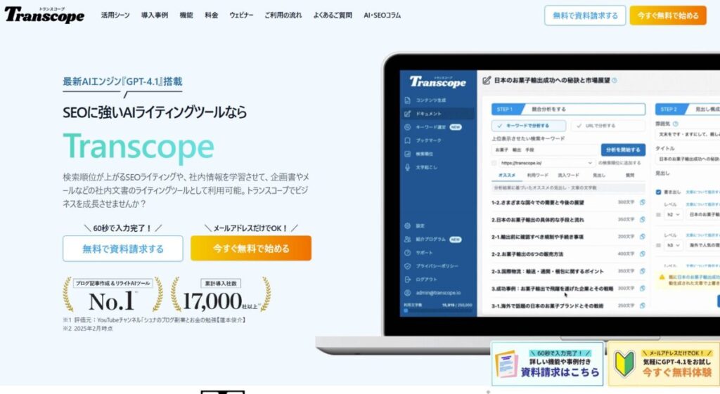 トランスコープのTOPページ